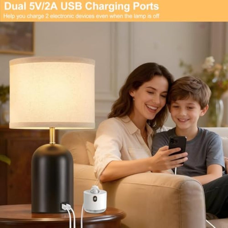 مصباح طاولة للتحكم باللمس، مصباح بجانب السرير حديث مع منفذي USB، مصباح منضدة ذهبي وأسود قابل للتعتيم مع غطاء من القماش ومصابيح LED متضمنة لغرفة المعيشة وغرفة النوم والمكتب، عبوة واحدة - Image 4
