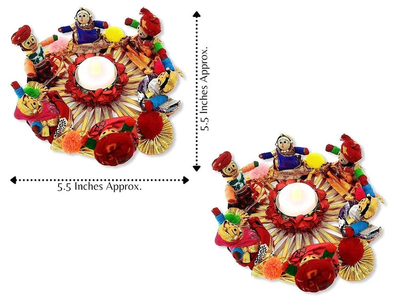 JH Gallery Handmade Recycled Material Rajasthani Raja Rani Puppet/Dolls Diyas Tealight/Diya/Diwali Diya/Idol Diyas Holders Gift for Diwali, Home Decor/Temple Decor, Multicolor (Pack of 2) - Image 3