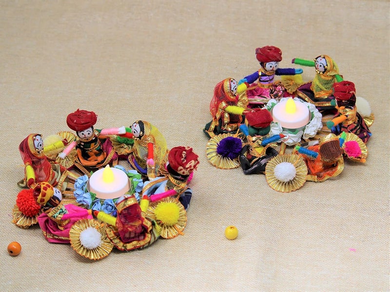 JH Gallery Handmade Recycled Material Rajasthani Raja Rani Puppet/Dolls Diyas Tealight/Diya/Diwali Diya/Idol Diyas Holders Gift for Diwali, Home Decor/Temple Decor, Multicolor (Pack of 2) - Image 2