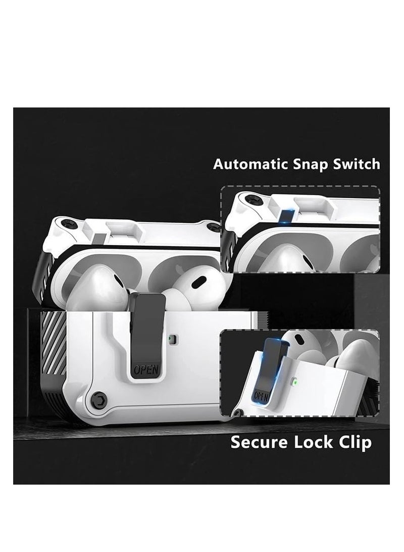 حافظة لجهاز Airpods4 بقفل مع سلسلة مفاتيح وغطاء واقٍ مدرع عسكري متين للرجال والنساء، غطاء مقاوم للصدمات (أخضر) - Image 4