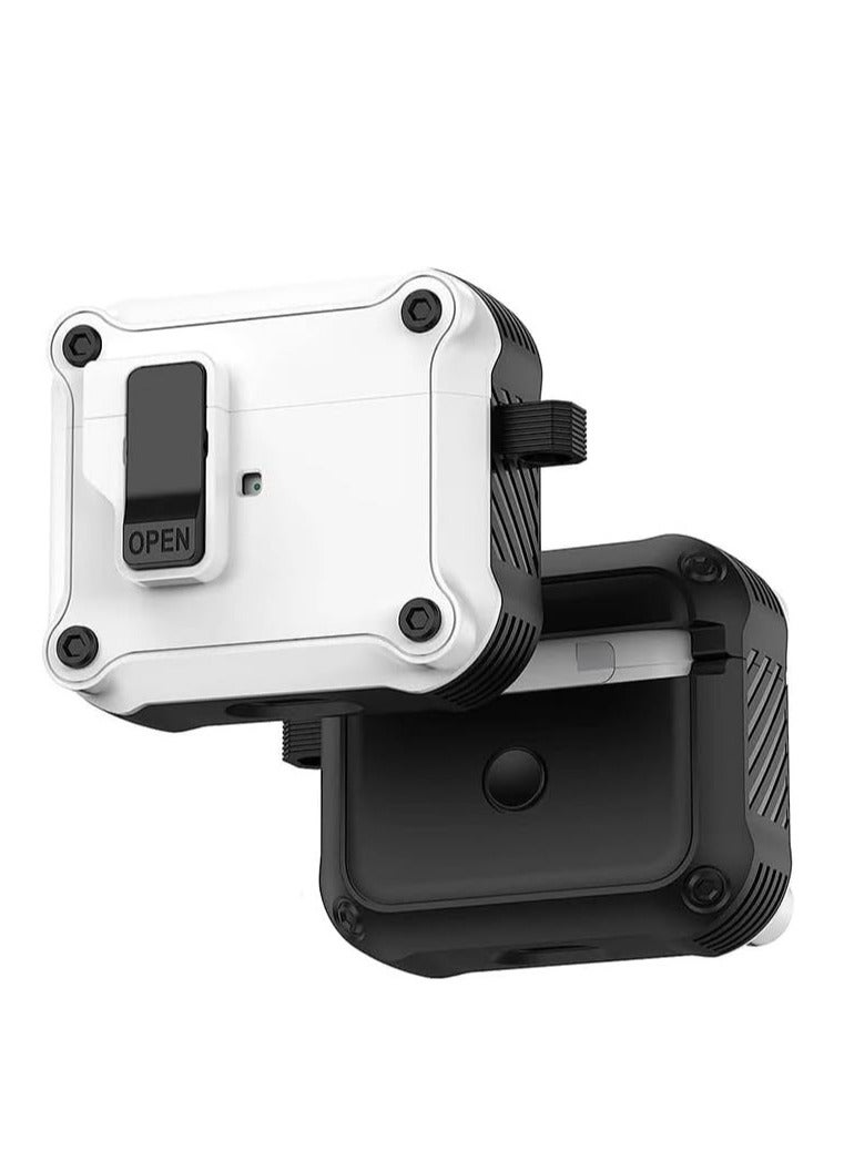 حافظة لجهاز Airpods4 بقفل مع سلسلة مفاتيح وغطاء واقٍ مدرع عسكري متين للرجال والنساء، غطاء مقاوم للصدمات (أخضر) - Image 5