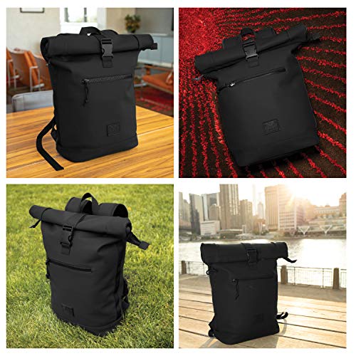 X RAY Roll Top Laptop Backpack for Men Women, PU Leather Expandable Roll Up Backpack Capacity Adjustable 22L & Fits 15.6" Laptop, Black - Image 3