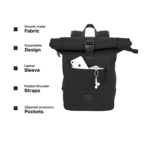 X RAY Roll Top Laptop Backpack for Men Women, PU Leather Expandable Roll Up Backpack Capacity Adjustable 22L & Fits 15.6" Laptop, Black - Image 5