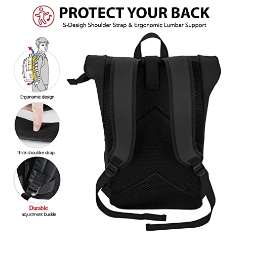 X RAY Roll Top Laptop Backpack for Men Women, PU Leather Expandable Roll Up Backpack Capacity Adjustable 22L & Fits 15.6" Laptop, Black - Image 4
