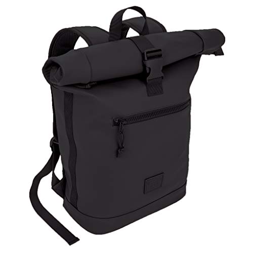 X RAY Roll Top Laptop Backpack for Men Women, PU Leather Expandable Roll Up Backpack Capacity Adjustable 22L & Fits 15.6" Laptop, Black - Image 1
