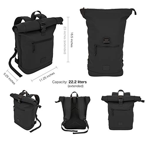 X RAY Roll Top Laptop Backpack for Men Women, PU Leather Expandable Roll Up Backpack Capacity Adjustable 22L & Fits 15.6" Laptop, Black - Image 2