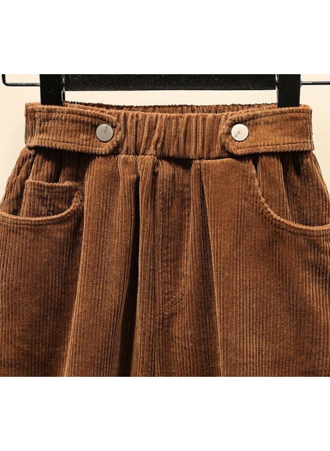 CHARTOU Women's Winter Corduroy Elastic Waist Ruffle A-Line Midi Long Skirt (X-Large, Khaki) - Image 3