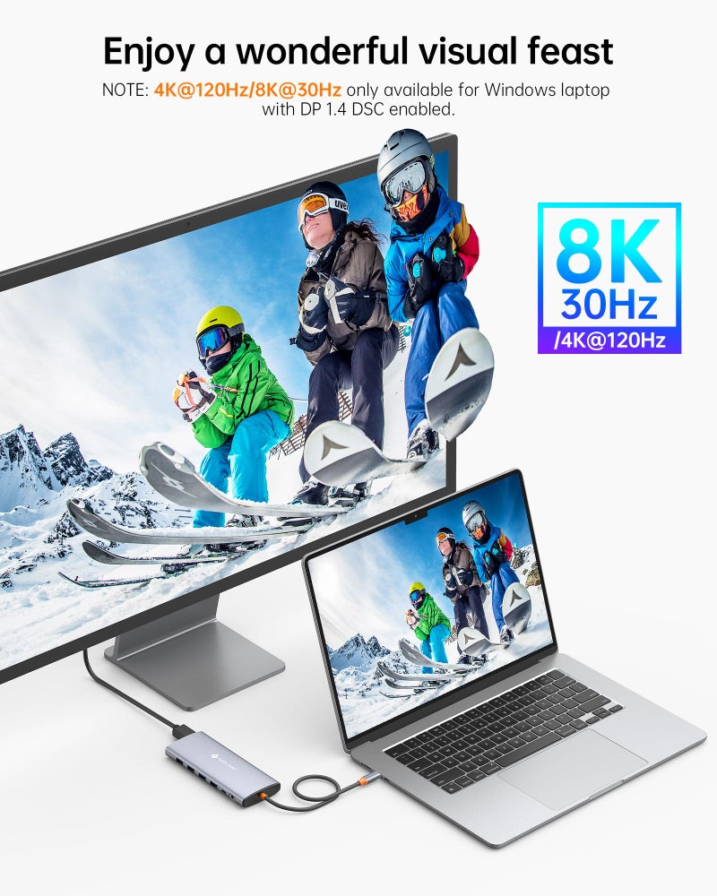 NOVOO USB C Docking Station Dual Monitor for Laptop, 14 in 1 Hub Adapter Thunderbolt 3 to Dual 4K60 HDMI+8K30 DP USB C/A Data 100W PD RJ45 SD/TF Audio - Image 3