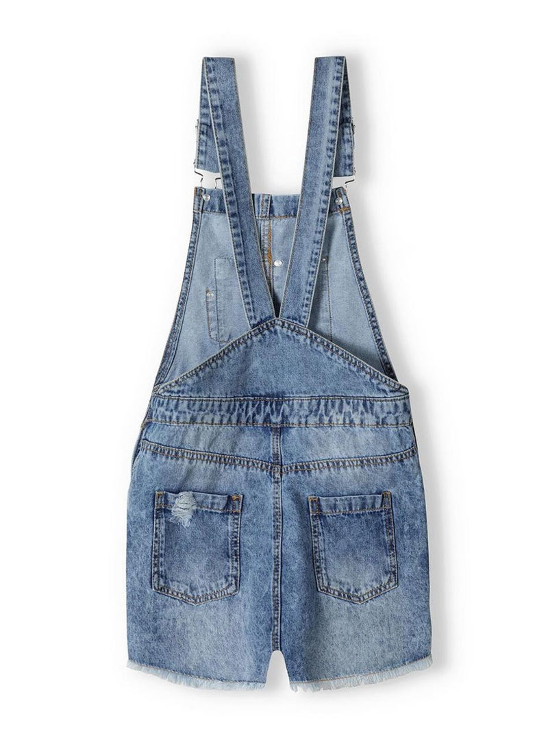 MINOTI Girls' Denim Dungaree Shorts with Front Pockets  - Image 3
