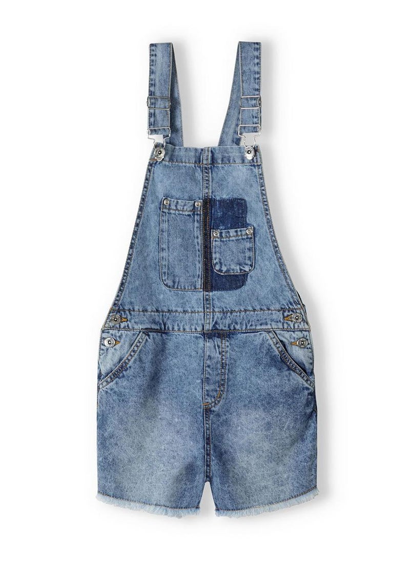 MINOTI Girls' Denim Dungaree Shorts with Front Pockets  - Image 2
