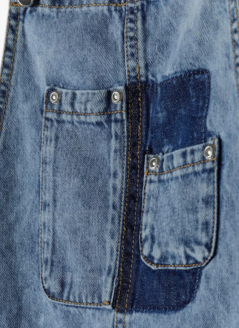 MINOTI Girls' Denim Dungaree Shorts with Front Pockets
