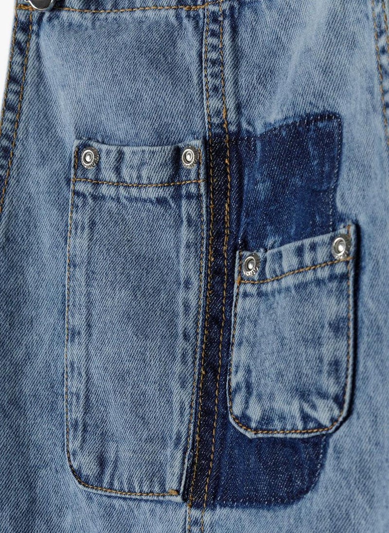 MINOTI Girls' Denim Dungaree Shorts with Front Pockets  - Image 4