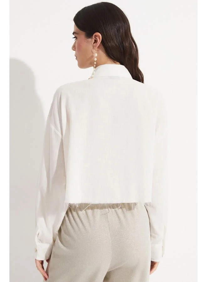 جون June Women Pearl Detail Cotton Crop Shirt White