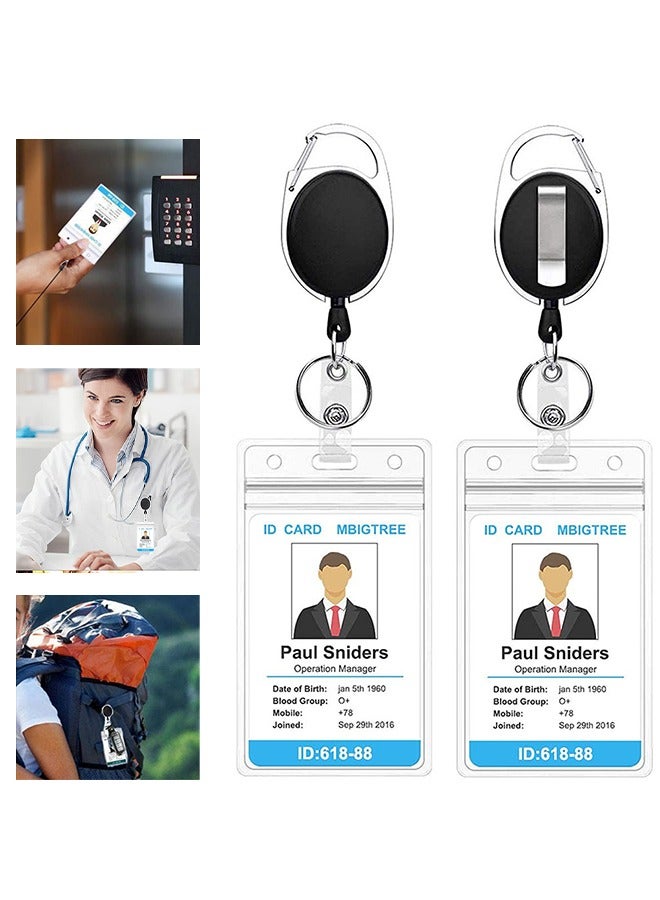 2 Pack ID Badge Holder With Clip,Badge Reels Retractable Heavy Duty Clear Id Card Vertical Lanyard Holder with Carabiner Badge Reel With 24 inches Pull Cord - Image 1