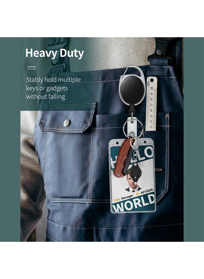 2 Pack ID Badge Holder With Clip,Badge Reels Retractable Heavy Duty Clear Id Card Vertical Lanyard Holder with Carabiner Badge Reel With 24 inches Pull Cord - Image 2