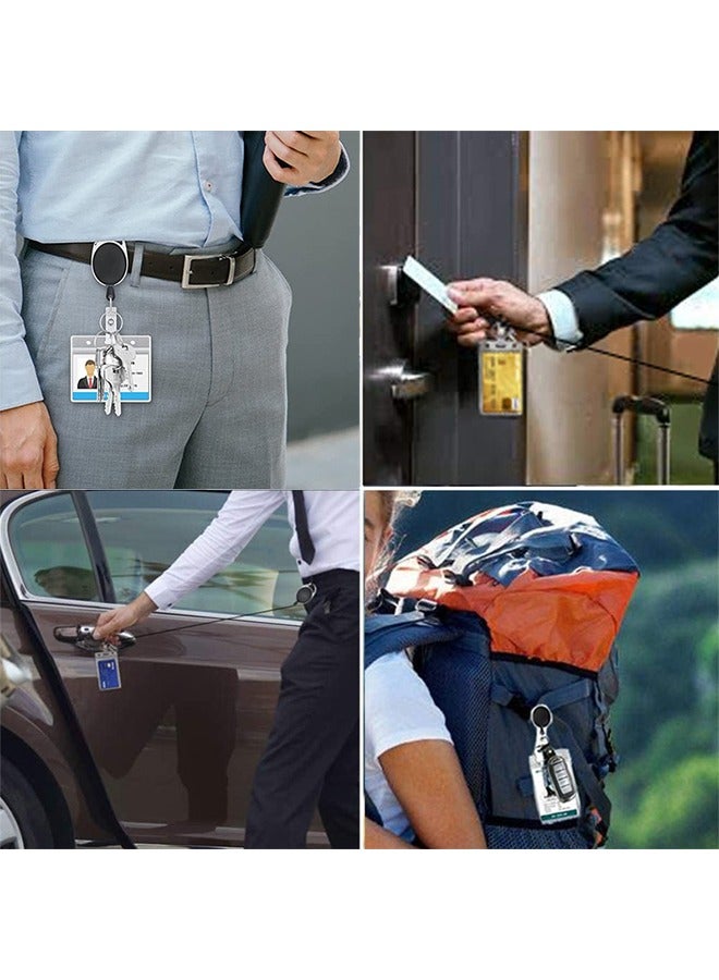 2 Pack ID Badge Holder With Clip,Badge Reels Retractable Heavy Duty Clear Id Card Vertical Lanyard Holder with Carabiner Badge Reel With 24 inches Pull Cord - Image 5