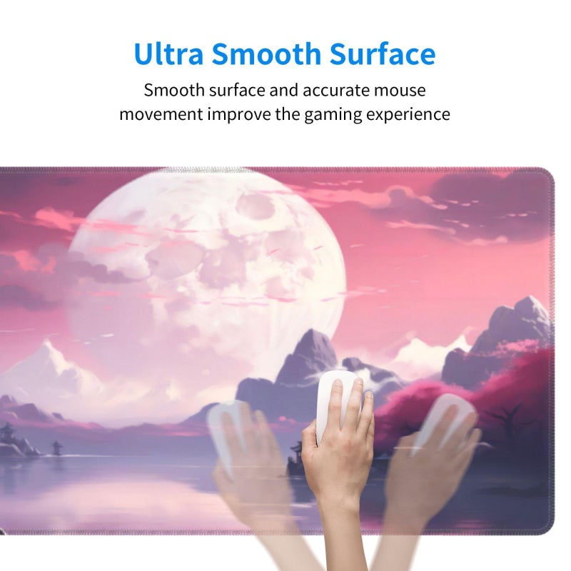 Brecoy Watercolor Japanese Large Gaming Mouse Pad,Japanese Mouse Pad 31.5 x 11.8 in Mat Desk Pad,Large Desk Mat,Extended Keyboard Mousepad with Non-Slip Base and Stitched Edge for Desk Home Office - Image 3