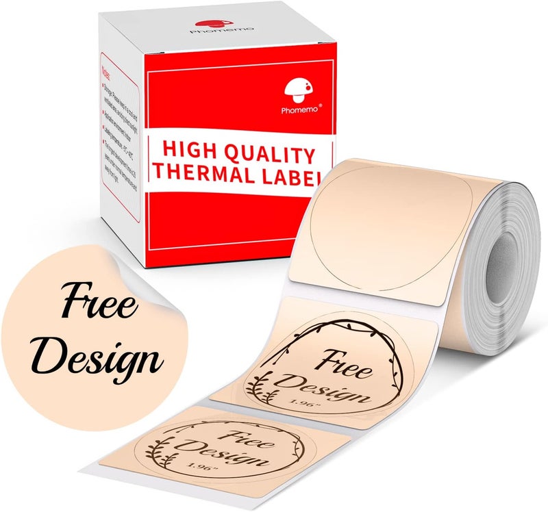 Memoqueen 2 Inch Circle Label for Phomemo M110/M110S/M120/M200/M220 Label Maker, 5050 Round Thermal Label for Barcode Label, Retail, Envelope Seal, DIY Logo Design, Name Tag, Khaki 140/Rolls - Image 1