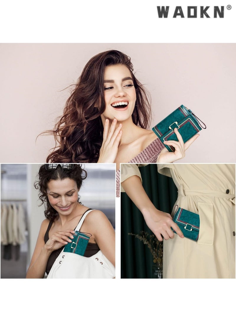 WAOKN Women's Selected RFID Blocking Short Leather Clutch, Compact Folding Accordion Wallet with Elegant Bifold Design, Easily Storing Credit Cards and Cash, Essential for a Stylish Life（Green）  - Image 4