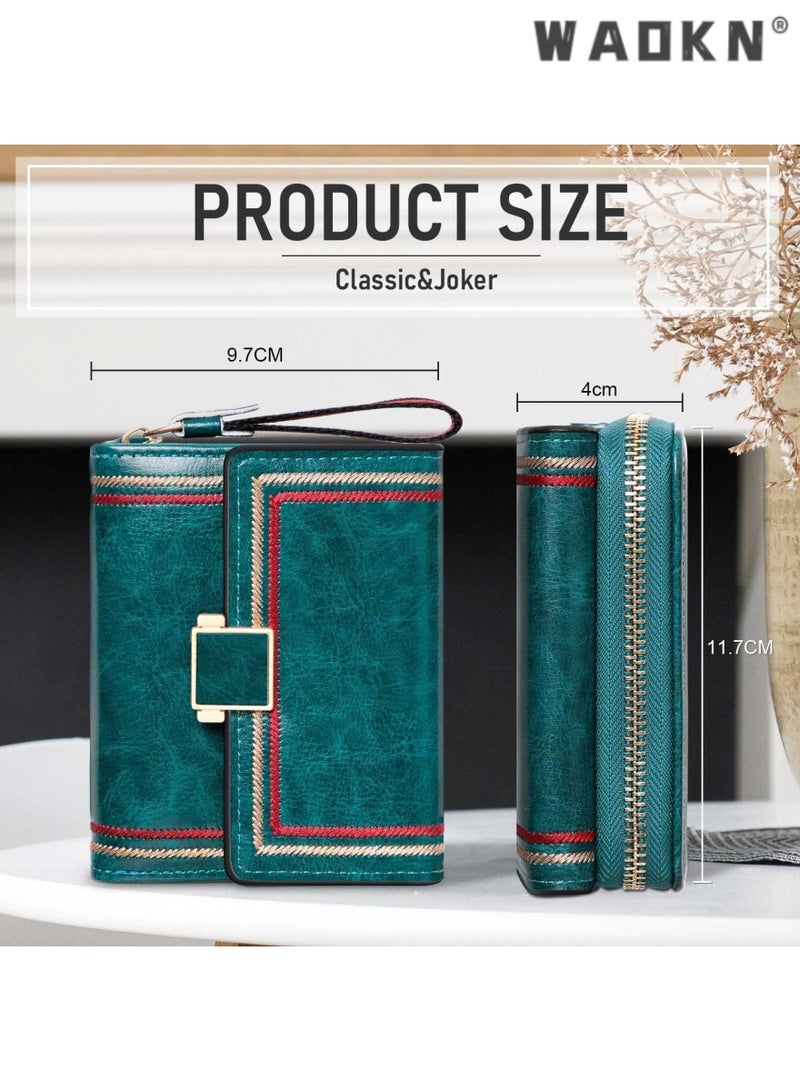 WAOKN Women's Selected RFID Blocking Short Leather Clutch, Compact Folding Accordion Wallet with Elegant Bifold Design, Easily Storing Credit Cards and Cash, Essential for a Stylish Life（Green）  - Image 5