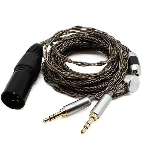 Youkamoo 4 Pin XLR Balanced 8 Core Braided Silver Plated Audio Replacement Cable Compatible for Hifiman HE4XX, HE-400i Headphones (2 x 3.5mm Version) - Image 1