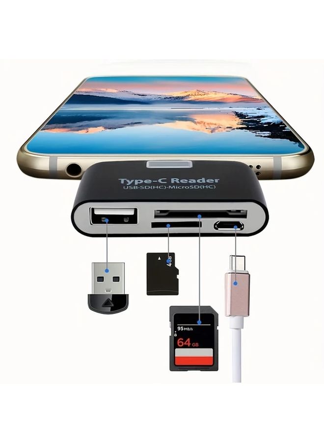 Black 4 In 1 USB C Hub Reader With TF Micro SD Card Slot And Micro USB Charging Port - Image 3