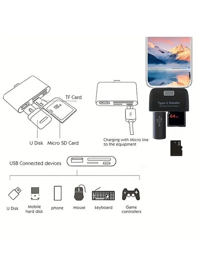 Black 4 In 1 USB C Hub Reader With TF Micro SD Card Slot And Micro USB Charging Port - Image 4