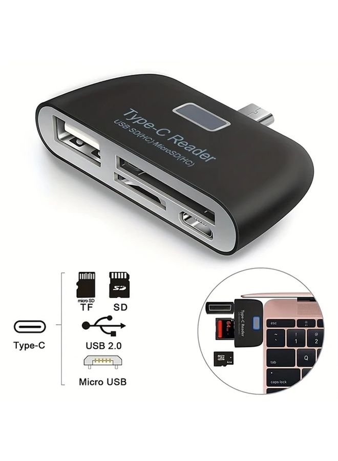 Black 4 In 1 USB C Hub Reader With TF Micro SD Card Slot And Micro USB Charging Port - Image 5