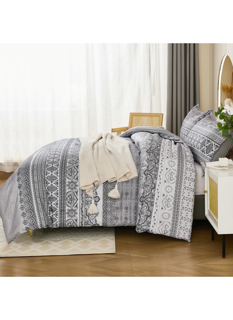 Goodidea Goodidea Boho Comforter Set Queen Size 3 Piece Grey Bohemian Striped Comforter Soft Lightweight Microfiber Bedding Set with 2 Pillow Shams for All Season (Queen  90""X90"")  - Image 3