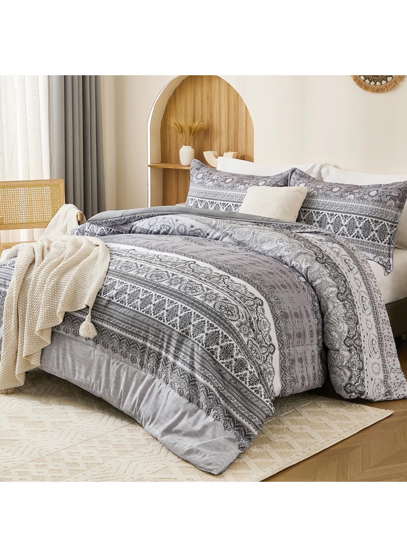 Goodidea Goodidea Boho Comforter Set Queen Size 3 Piece Grey Bohemian Striped Comforter Soft Lightweight Microfiber Bedding Set with 2 Pillow Shams for All Season (Queen  90""X90"")  - Image 2