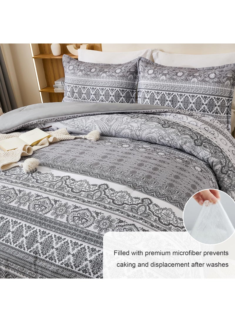 Goodidea Goodidea Boho Comforter Set Queen Size 3 Piece Grey Bohemian Striped Comforter Soft Lightweight Microfiber Bedding Set with 2 Pillow Shams for All Season (Queen  90""X90"")  - Image 5