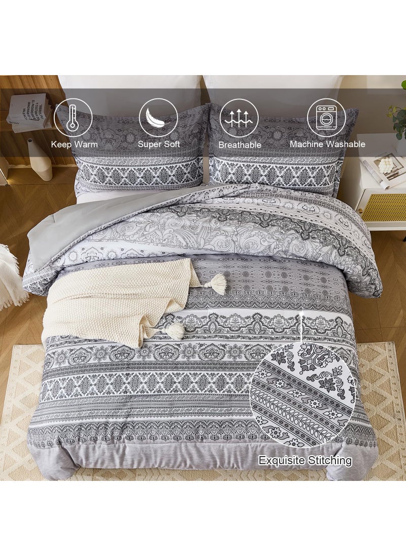 Goodidea Goodidea Boho Comforter Set Queen Size 3 Piece Grey Bohemian Striped Comforter Soft Lightweight Microfiber Bedding Set with 2 Pillow Shams for All Season (Queen  90""X90"")  - Image 4