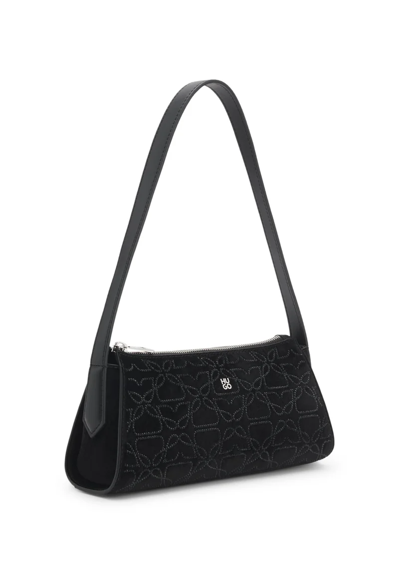 HUGO Velvet-touch hobo bag with rhinestone embellishments