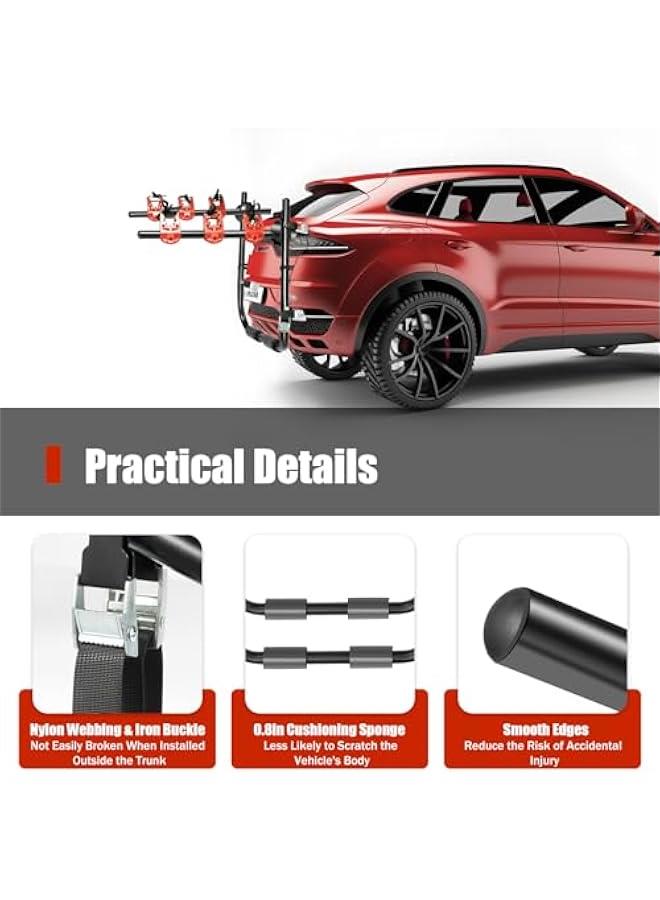 Generic Bike Hitch Mount Rack, 3-Bike Trunk Mount Bicycle Rack for Hatchback Carrier, Foldable Bicycle Carrier Holder for Most Cars SUV Sedan Hatchback Minivan, Black&Red  - Image 3