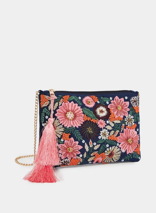 Styli Beaded Clutch with Chain Strap