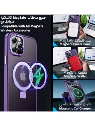 iPhone 15 Pro Max MagSafe Case with Magnetic Invisible Stand,【Full Shockproof Protection】Matte Back Phone Cover with Magnet Kickstand for Apple 15 Pro Max (2023)(Purple) - view 2