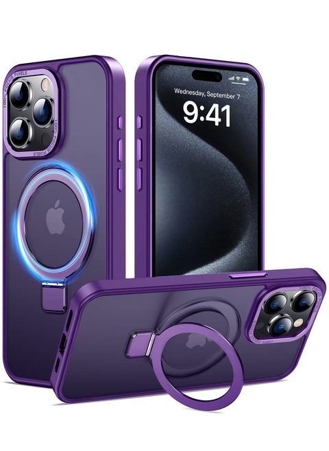 iPhone 15 Pro Max MagSafe Case with Magnetic Invisible Stand,【Full Shockproof Protection】Matte Back Phone Cover with Magnet Kickstand for Apple 15 Pro Max (2023)(Purple)