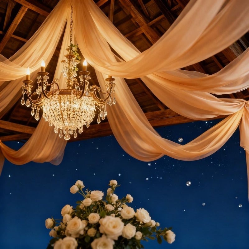 Champagne Ultra Large Elegant Transparent Drape Fabric 29.5 X 1968.2 Inches for Wedding - Image 2