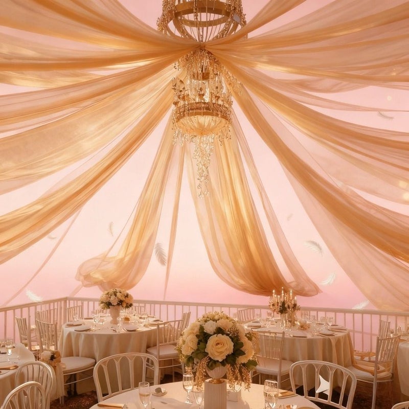 Champagne Ultra Large Elegant Transparent Drape Fabric 29.5 X 1968.2 Inches for Wedding - Image 4