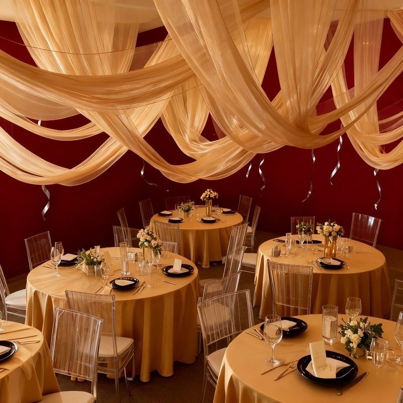 Champagne Ultra Large Elegant Transparent Drape Fabric 29.5 X 1968.2 Inches for Wedding - Image 1