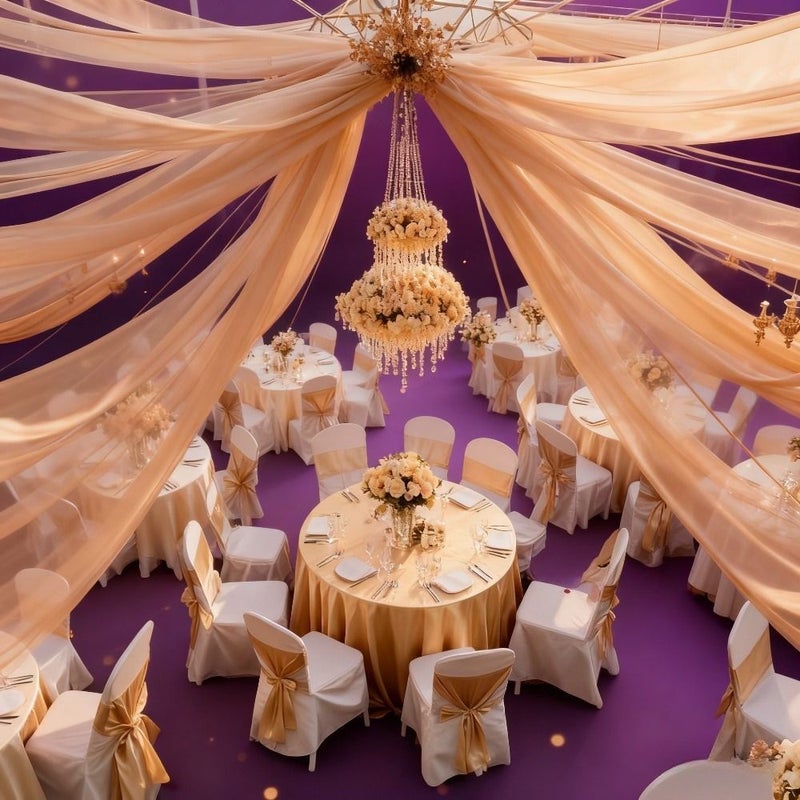Champagne Ultra Large Elegant Transparent Drape Fabric 29.5 X 1968.2 Inches for Wedding - Image 5