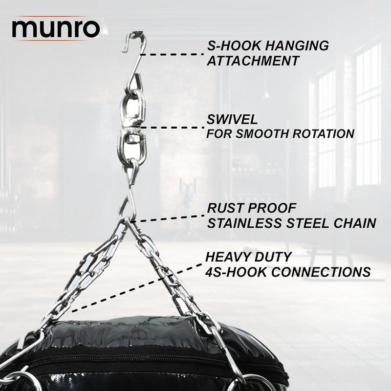 MUNRO Nylon Punching Bag Nylon, Unfilled Boxing Bag, Heavy Duty Punch Bag for Boxing, Martial Arts, Judo, with Rust Free Hanging Chain (Black, 3 Feet) - Image 3