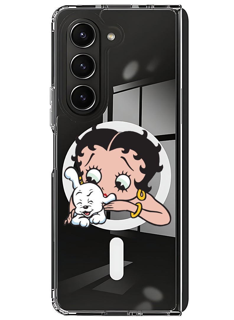 Theodor Magnetic Case for Samsung Galaxy Z Fold 5 Compatible with MagSafe Wireless Charging, Shockproof Phone Bumper Cover Betty Boop with dog - Image 1
