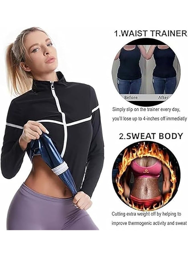 INSIJAM Sauna Suit for Women Sweat Shape Zipper Jacket Long Sleeve Women's Waist Trainer Sauna Jackets Weight Loss Training Jacket Slimming Shapewear With Zipper Sweat Sauna Long Sleeve Shirt For Workout Gym Running Fitness Exercise - Image 5