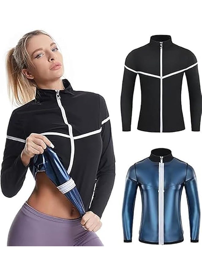 INSIJAM Sauna Suit for Women Sweat Shape Zipper Jacket Long Sleeve Women's Waist Trainer Sauna Jackets Weight Loss Training Jacket Slimming Shapewear With Zipper Sweat Sauna Long Sleeve Shirt For Workout Gym Running Fitness Exercise - Image 2