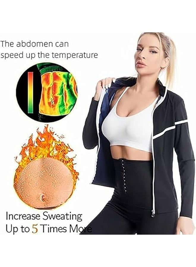 INSIJAM Sauna Suit for Women Sweat Shape Zipper Jacket Long Sleeve Women's Waist Trainer Sauna Jackets Weight Loss Training Jacket Slimming Shapewear With Zipper Sweat Sauna Long Sleeve Shirt For Workout Gym Running Fitness Exercise - Image 4