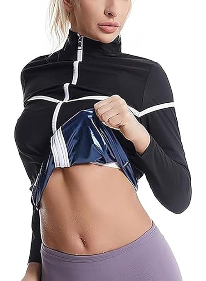 INSIJAM Sauna Suit for Women Sweat Shape Zipper Jacket Long Sleeve Women's Waist Trainer Sauna Jackets Weight Loss Training Jacket Slimming Shapewear With Zipper Sweat Sauna Long Sleeve Shirt For Workout Gym Running Fitness Exercise - Image 1