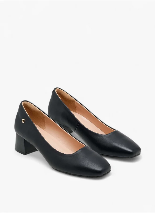 لو كونفورت Women's Solid Leather Slip-On Pumps with Block Heels