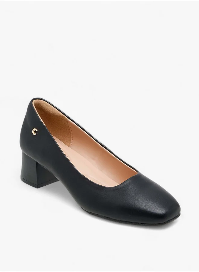 لو كونفورت Women's Solid Leather Slip-On Pumps with Block Heels