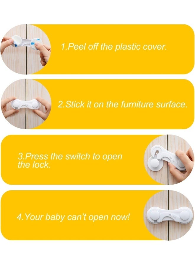 Adoric Child Safety Cabinet Locks, Baby Child Proof Cabinet Kitchen System, Drawers, Adjustable Strap, No Tools or Drilling and Strong Adhesive (8-Pack White) - Image 5